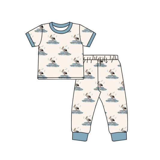 presale BSPO0508  Bird Fishing Beige Short Sleeve Long Pants Pajama Set   2024 10.14