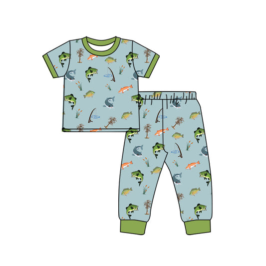 presale BSPO0509 Fishing Teal Short Sleeve Long Pants Pajama Set 2024 10.14