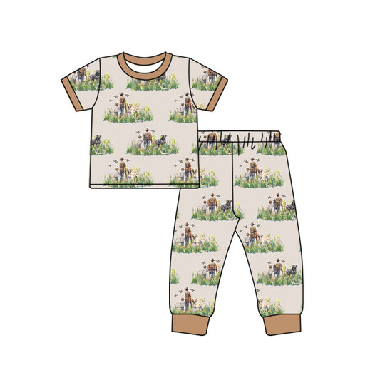 presale BSPO0510  Puppy Duck Grass Brown Short Sleeve Long Pants Pajama Set  2024 10.14