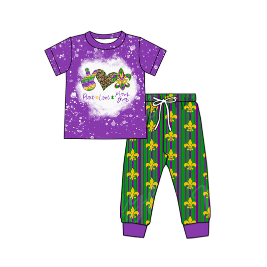 presale BSPO0512 Carnival Hand Gesture Love Heart Purple Short Sleeve Striped Lace-Up Pants Set 2024 10.14