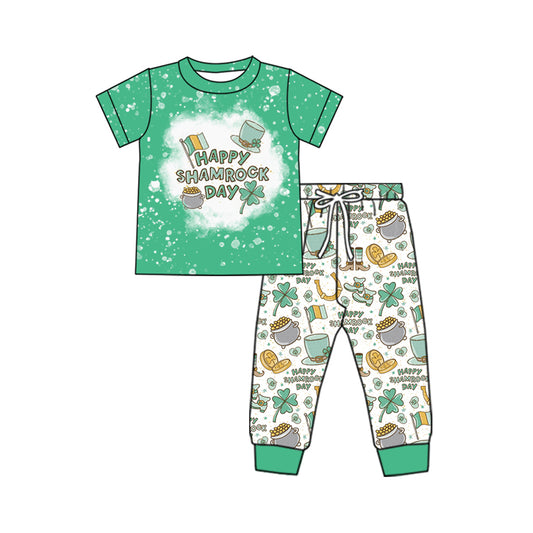 presale BSPO0515  Green short-sleeved trousers suit with four-leaf clover and gold coins 2024 10.17