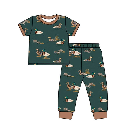 presale BSPO0516  Duck Stone Brown Green Short Sleeve Long Pants Pajama Set 2024 10.18