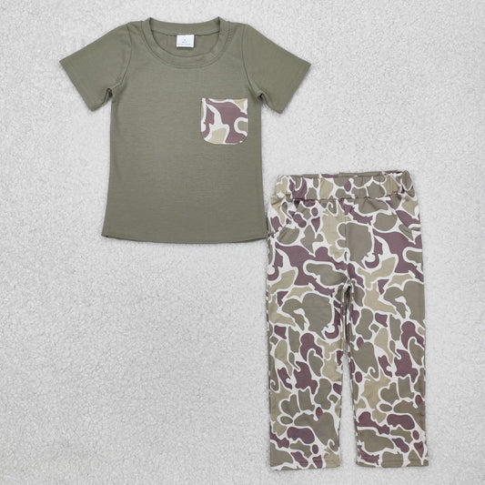 BSPO0521  Camouflage pocket army green short-sleeved trousers suit
