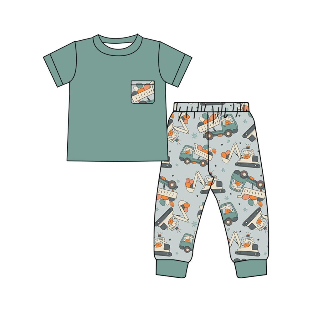 Presale BSPO0522  Easter Egg Truck Pocket Teal Short Sleeve Pants Set 2024 10.29