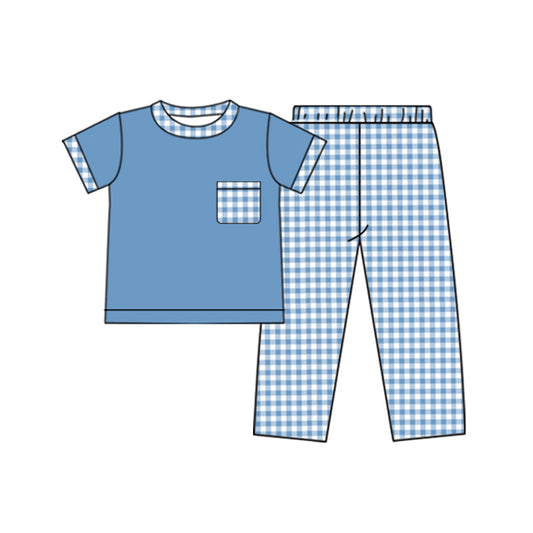 presale BSPO0523 Blue plaid pocket short-sleeved trousers suit 2024 11.2