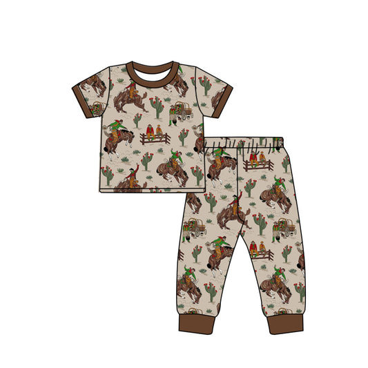 presale BSPO0524 Cactus Horse Riding Brown Short Sleeve Long Pants Pajama Set 2024 11.2
