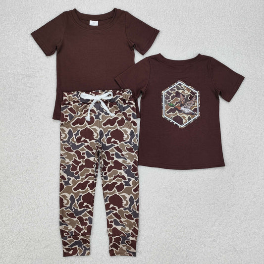 BSPO0525 Baby Boys Brown Camo Duck Top Pocket Pants Clothes Sets