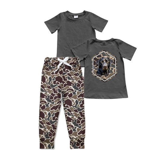 presale BSPO0526 Baby Boys Grey Camo Dog Top Pocket Pants Clothes Sets 2024 11.5