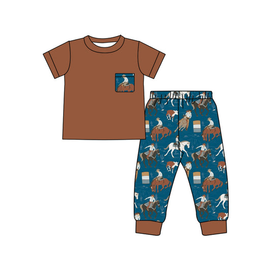 presale BSPO0527 Riding Pocket Brown Short Sleeve Blue Pants Suit   2024 11.6