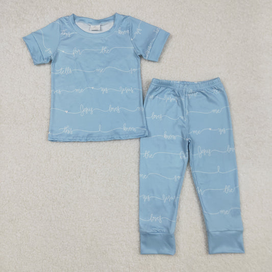 BSPO0529 Blue short-sleeved trousers pajamas set with letters