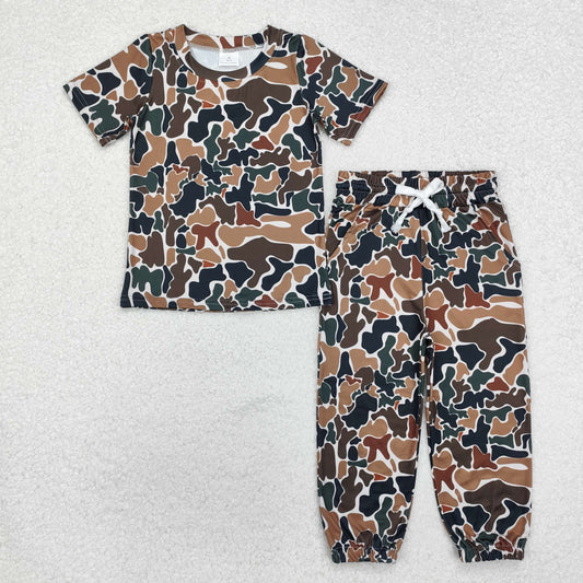 BSPO0530 Camouflage Beige Short Sleeve Drawstring Trousers Set