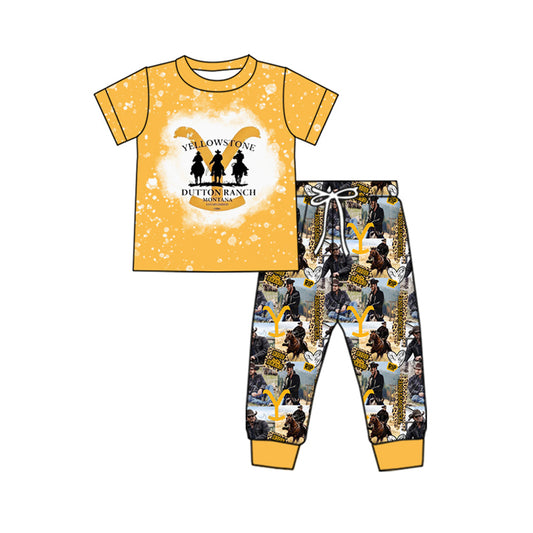 presale BSPO0534 Yellow lettering short-sleeved character trousers suit  2024 11.23