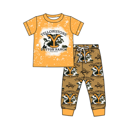 presale BSPO0535  Yellow short-sleeved trousers suit with cow lettering  2024 11.23