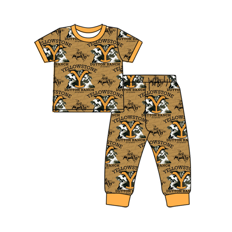 presale BSPO0537 Yellow short-sleeved trousers pajamas set with cow lettering  2024 11.23