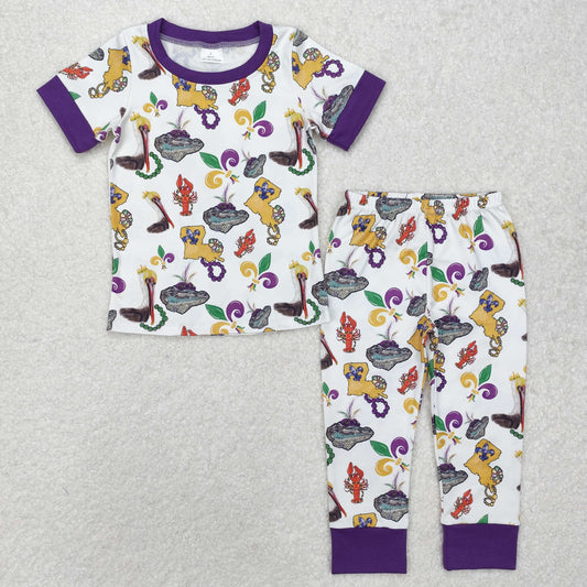 BSPO0546 Carnival Animal Purple and White Short Sleeve Long Pants Pajama Set