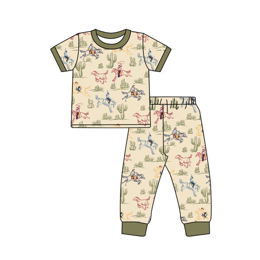 presale BSPO0564  Horseback riding cactus green short-sleeved long pants pajama set D 4.28