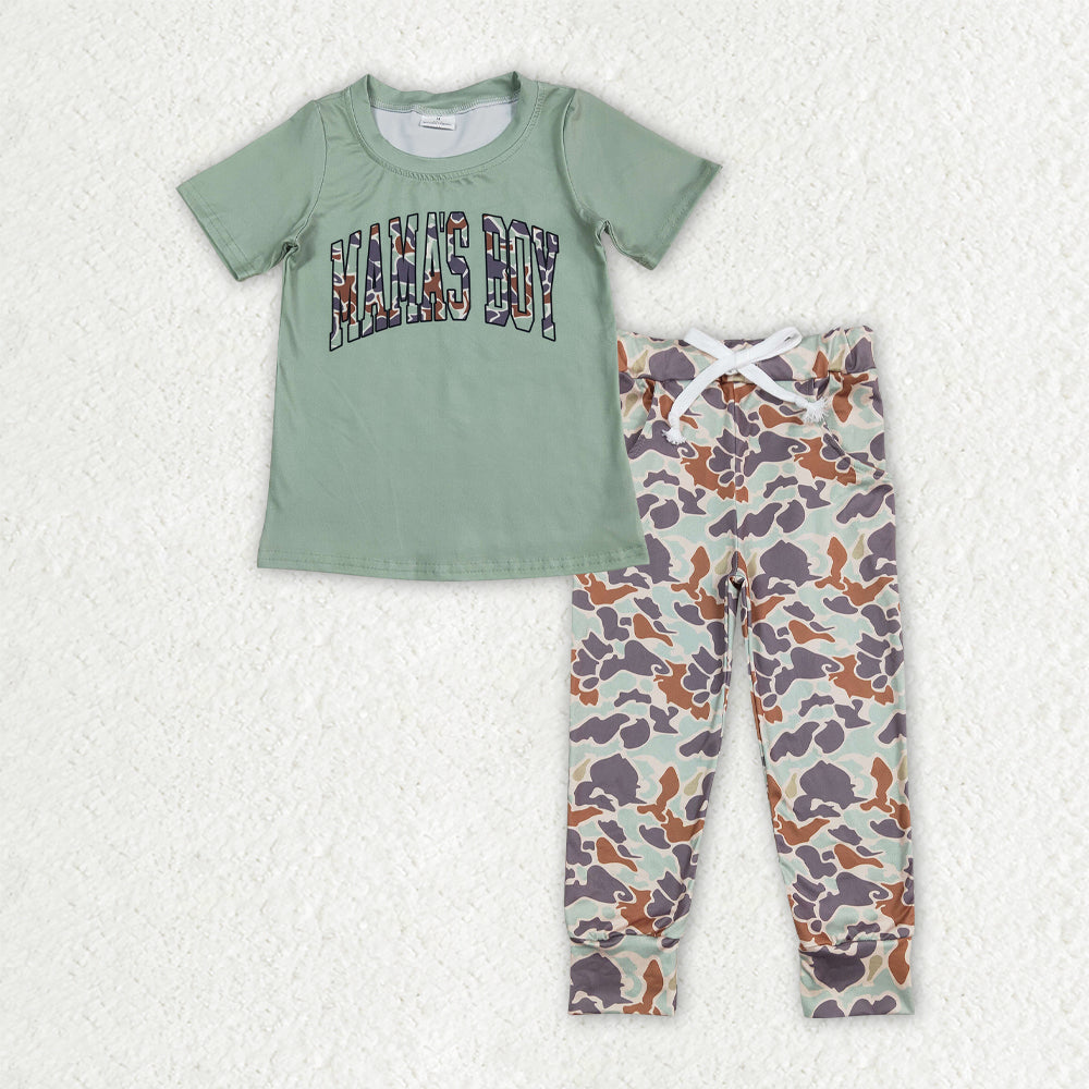 BSPO0575 Baby Boys Green Camo Mama's Boy Top Pocket Lagging Pants Outfits Sets  D 5.24