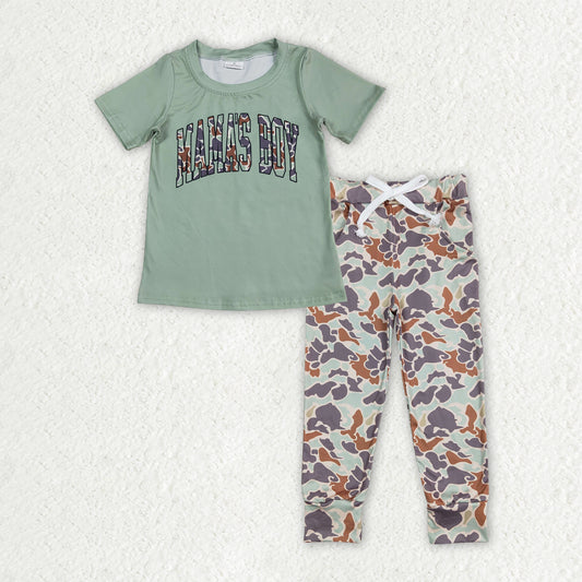 BSPO0575 Baby Boys Green Camo Mama's Boy Top Pocket Lagging Pants Outfits Sets D 5.24