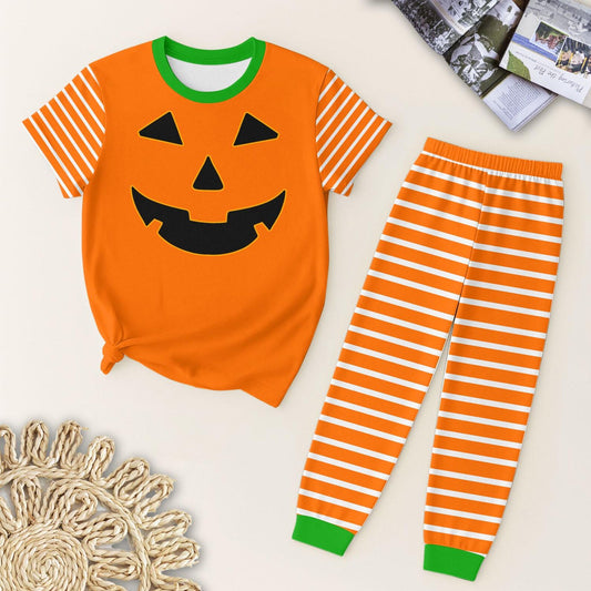 presale BSPO0578 Baby Boys Short Sleeves Ghost Pumpkin Top Stripes Legging Pant Pajamas Set D 7.4