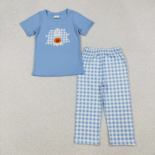 BSPO0581 Baby Boys Ghosts Pumpkins Top Plaid Pant Halloween Set D 926