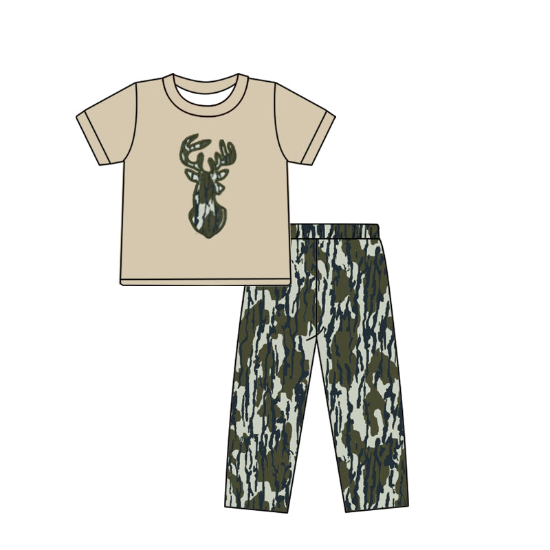 BSPO0582 Embroidery Camo Deer Baby Boys Top Flare Pant Hunting Set  D 1024