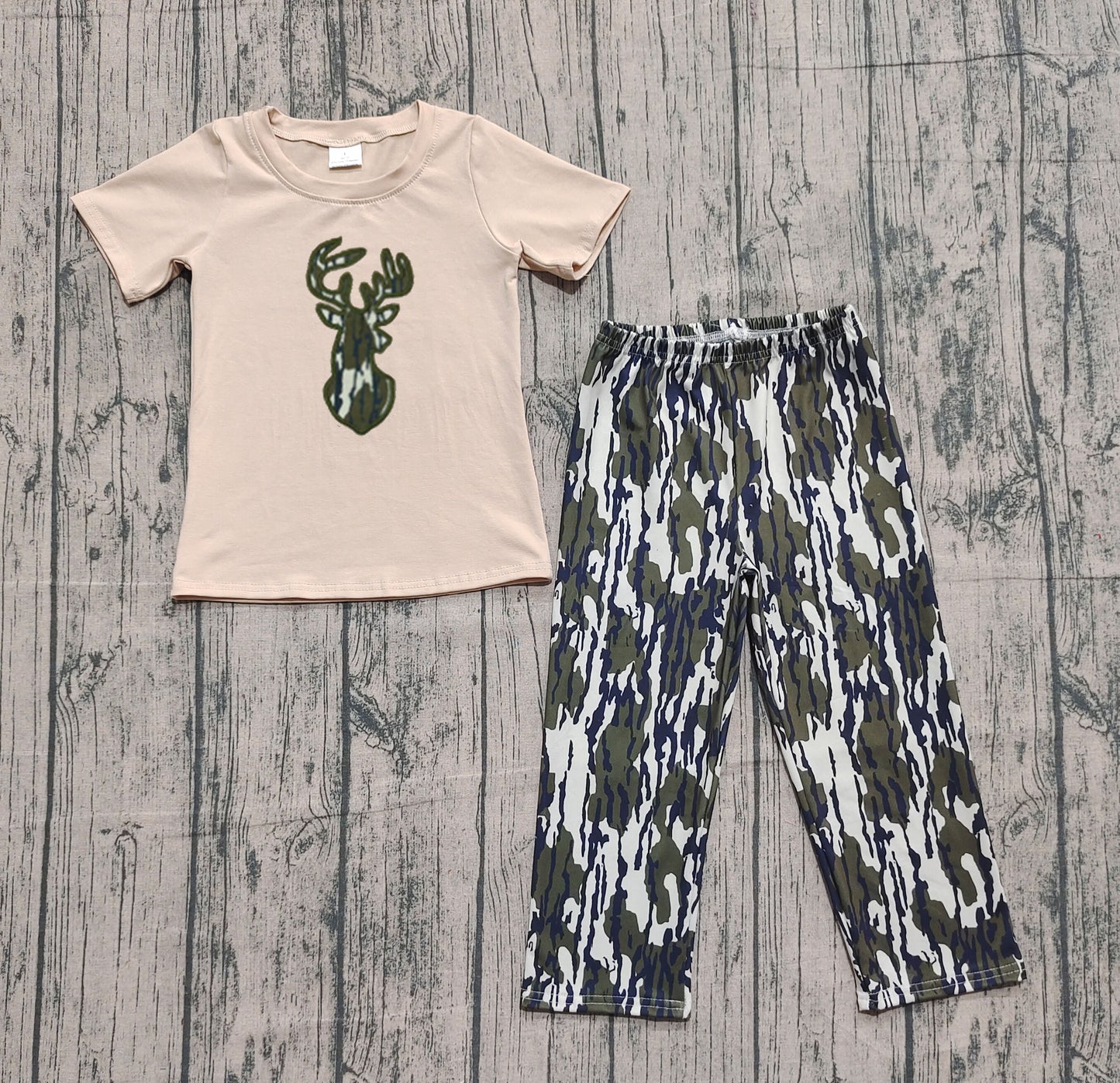 BSPO0582 Embroidery Camo Deer Baby Boys Top Flare Pant Hunting Set  D 1024