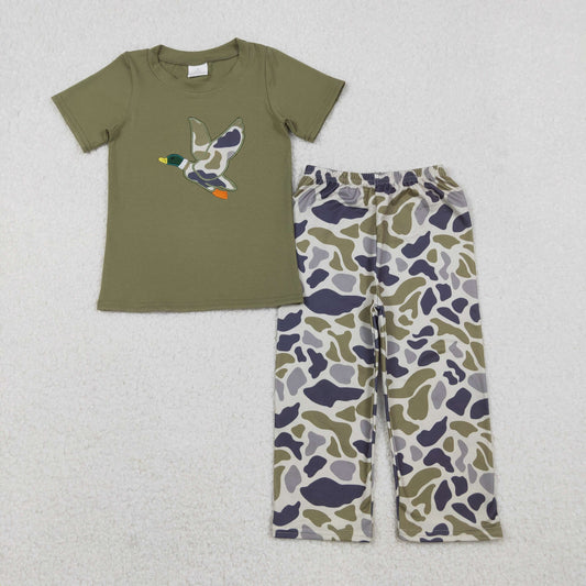 BSPO0583 Embroidery Camo Duck Baby Boys Green Top Flare Pant Hunting Set  D 1023