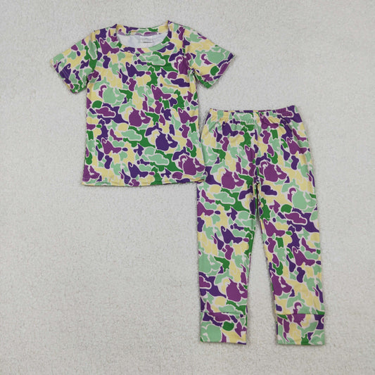 BSPO0584 Baby Boys Mardigras Camo Short Sleeve Pant Pajamas Sets D 1023