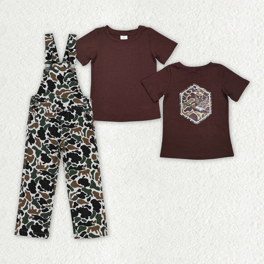 BSPO0585 Baby Boys Brown Camo Duck Top Denim Strap jumpsuits Overall Western Clothes Set  D 910