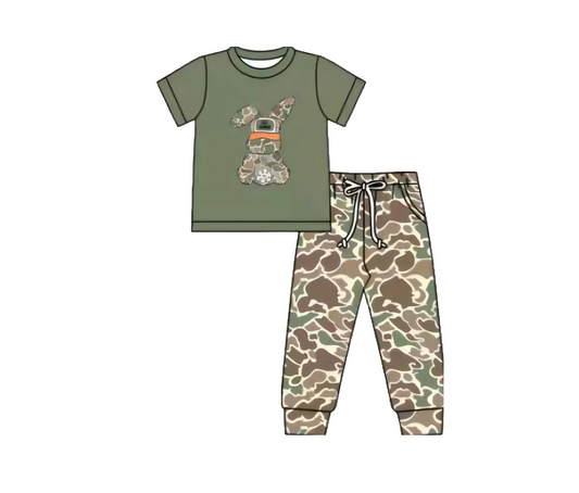 presale BSPO0608  Baby Boys Camo Rabbit Top Pockets Pants Easter Clothes Sets  D 1007