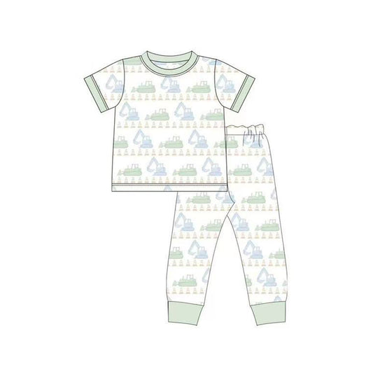 presale BSPO0609 Baby Boys Excavators Tractors Top Pants Pajamas Sets D 1007