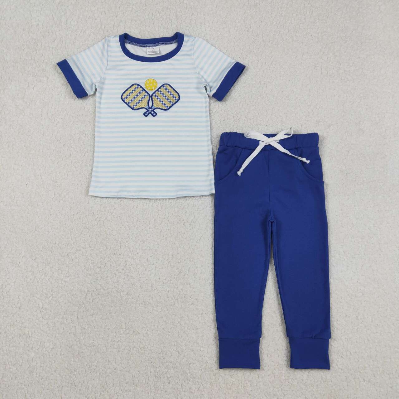 BSPO0614 Embroidery Tennis Balls Baby Boys Stripe Top Pockets Leggings Team Clothes Sets  D 1211