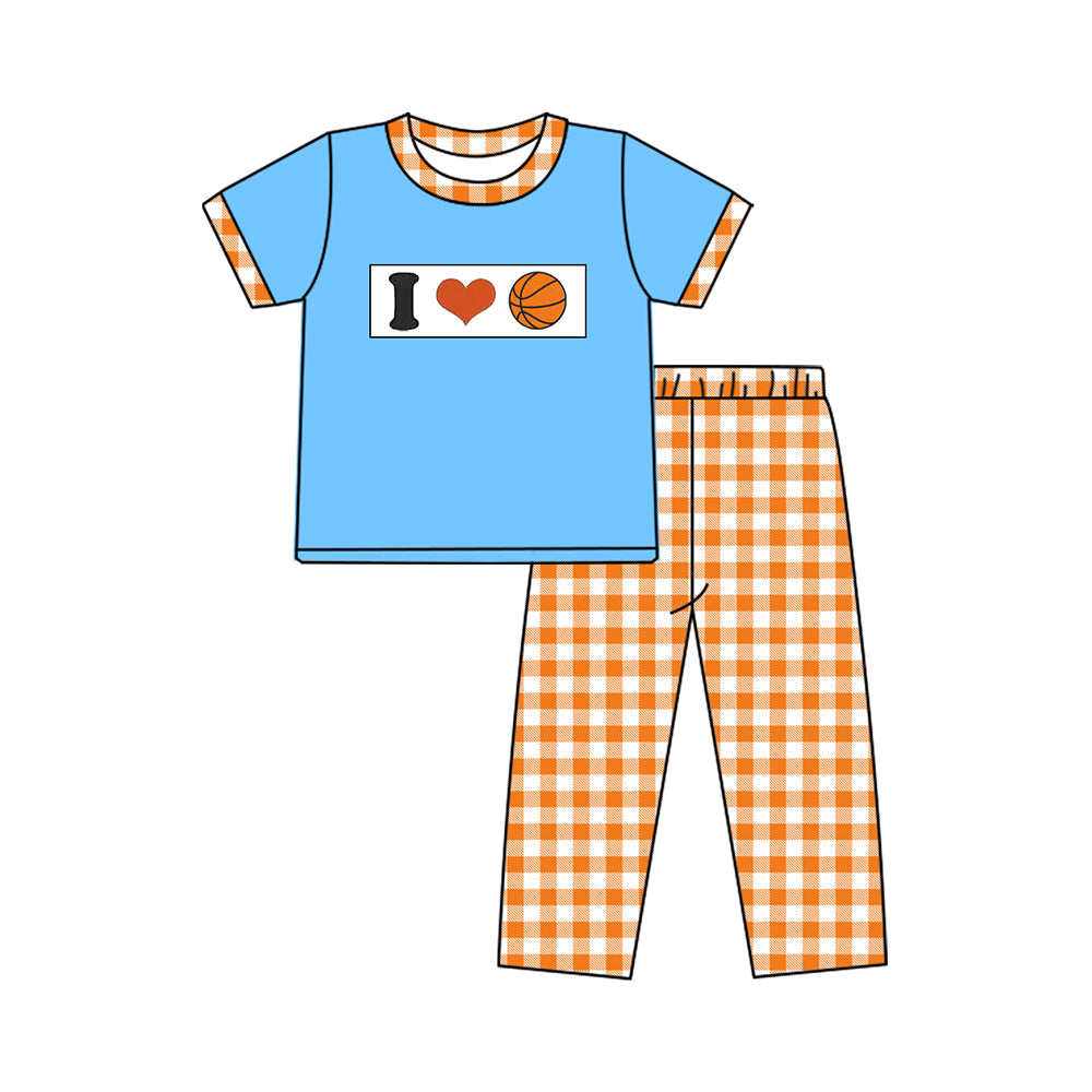 presale BSPO0619 Baby Boys I Love Basketball Checked Pants Team Clothes Sets D 1029