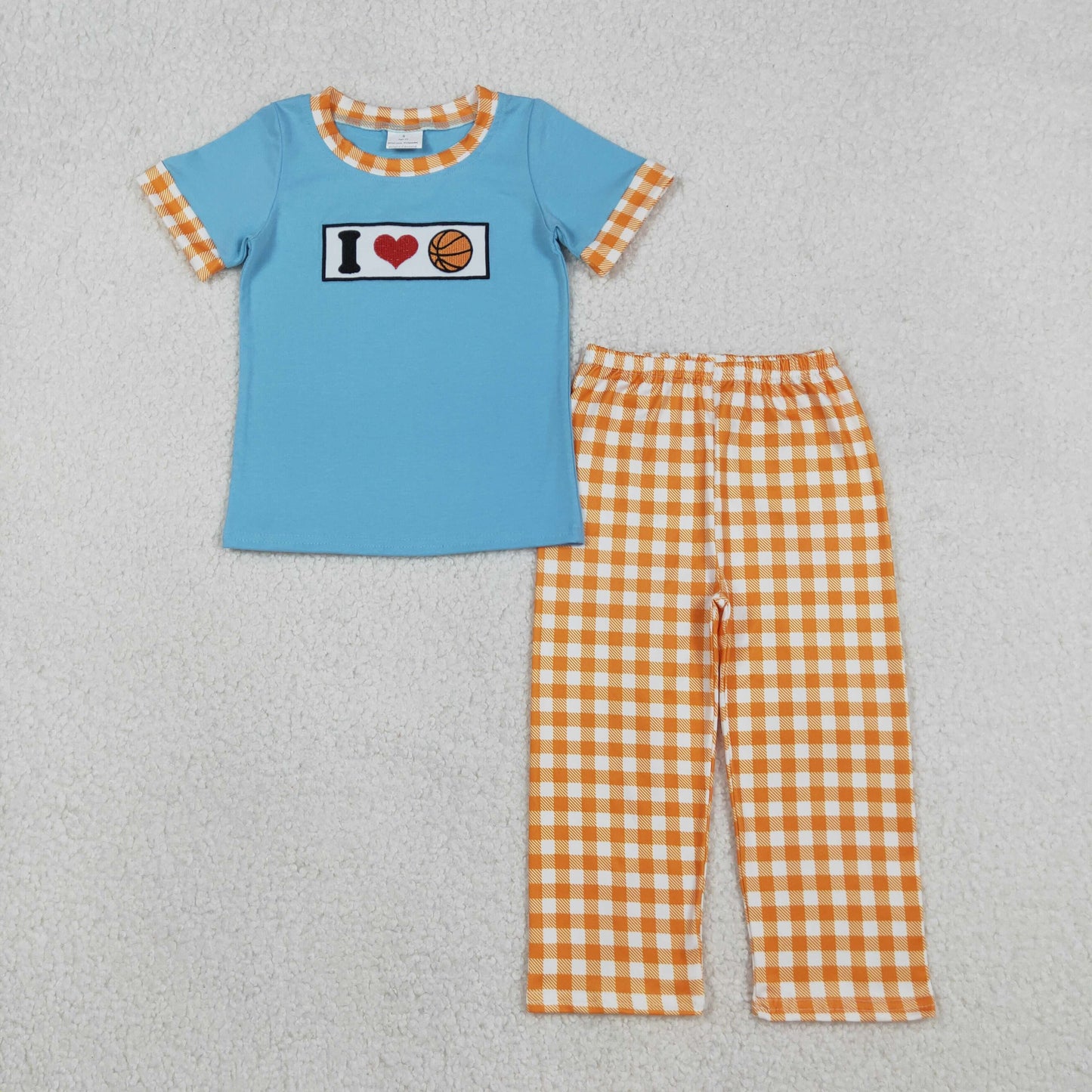 Embroidery I Love Basketball Baby Boys Outfit Set with Checked Pants Team Spirit Top for Little Fans