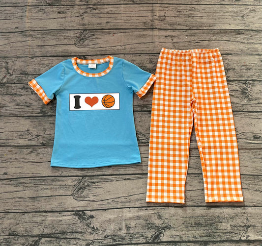 presale BSPO0619 Baby Boys I Love Basketball Checked Pants Team Clothes Sets D 1029