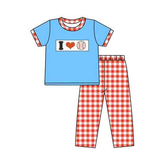 presale BSPO0620 Baby Boys I Love Baseballs Checked Pants Team Clothes Sets D 1029