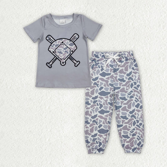 Baby Boys Southern Light Grey Camo Baseball Top with Pockets Jogger Pants Set Team Outfit Clothing Set