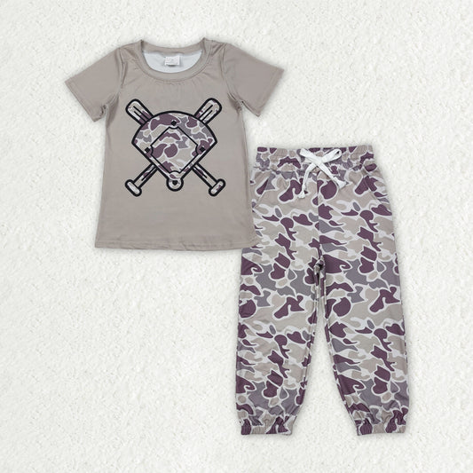 Baby Boys Southern Grey Camo Baseball Top with Pockets Jogger Pants Team Outfit Set for Infants
