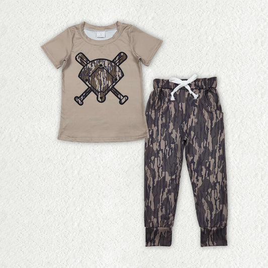 Baby Boys Southern Olive Camo Baseball Top with Pockets Legging Pants Team Outfit Set for Active Kids