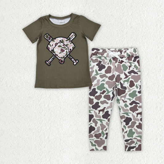 Baby Boys Camo Baseball Top with Pockets And Legging Pants Set Southern Dogs And Ducks Design Team Outfit for Infants