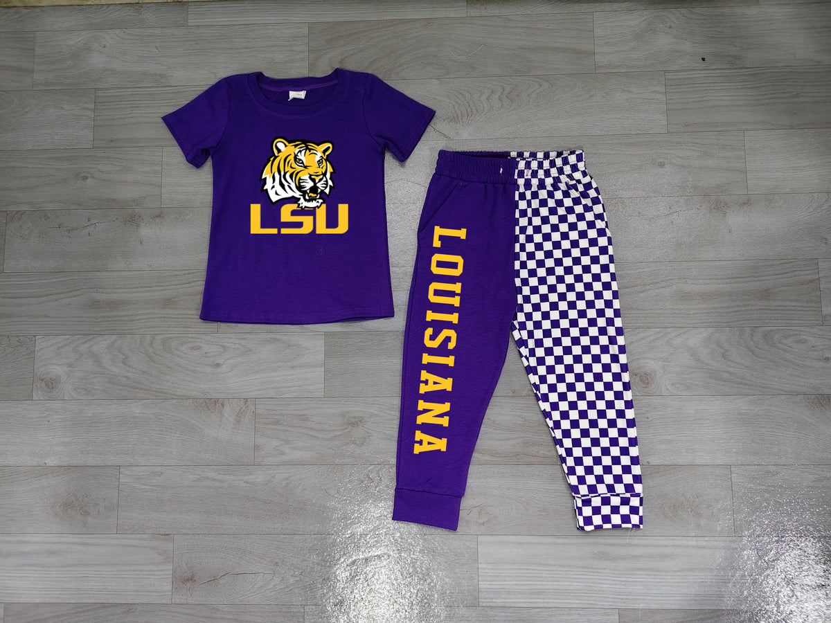 Pre order digital print football team LSU joggers set kids clothing