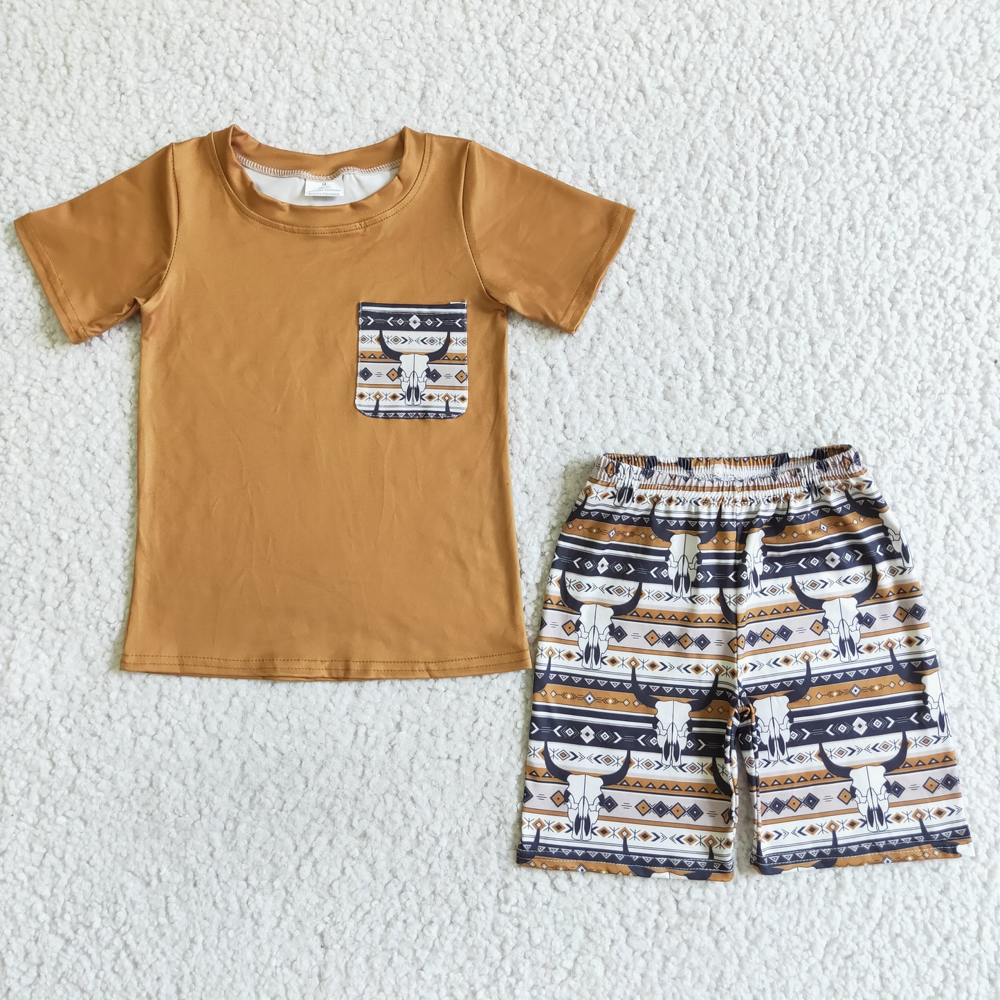 BSSO0073 western brown skulls aztec boy shorts set