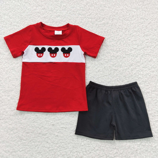 BSSO0092 park cartoon red black shorts set