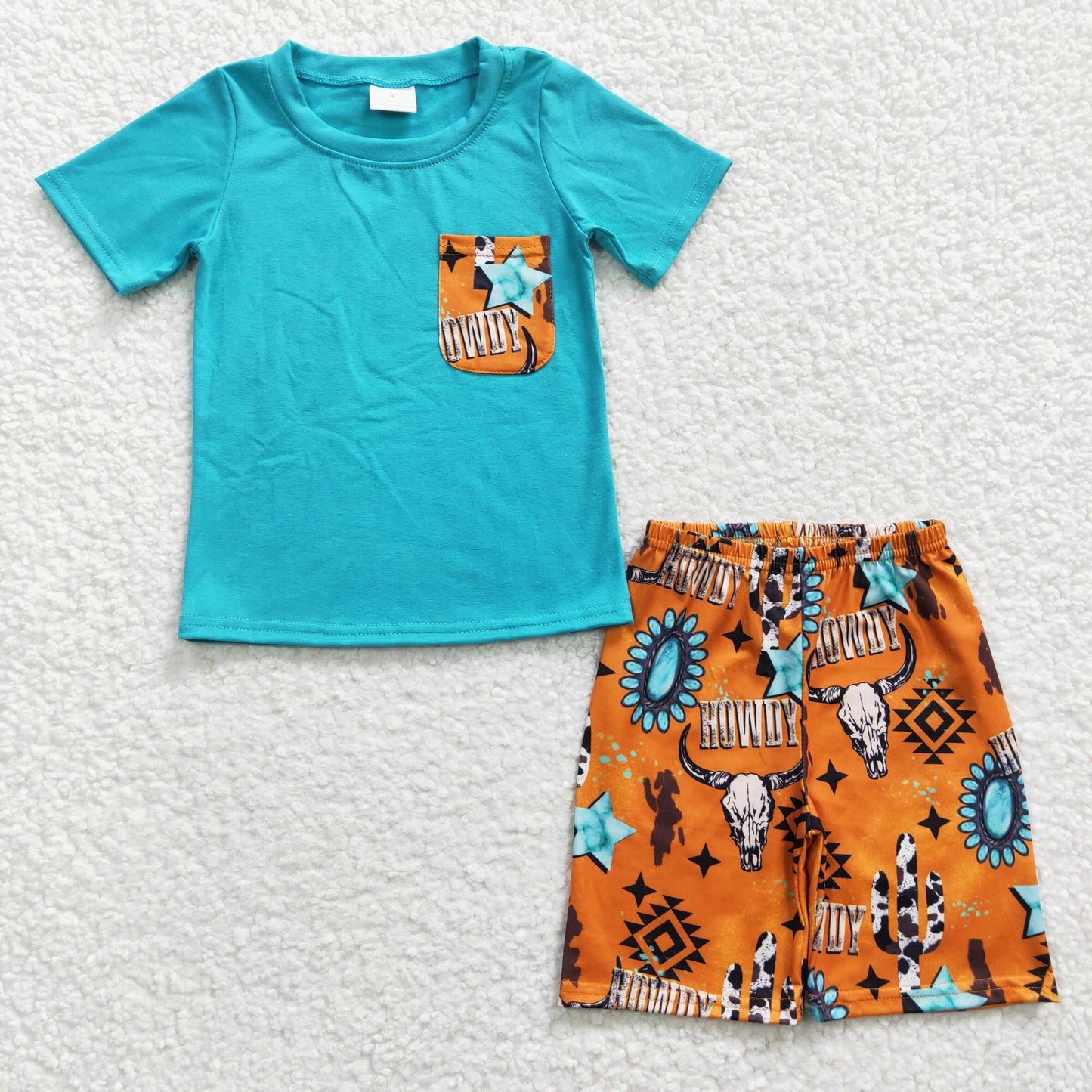 BSSO0140  Baby Boys Summer Western Cow Pockets Shorts Sets  D 6.13