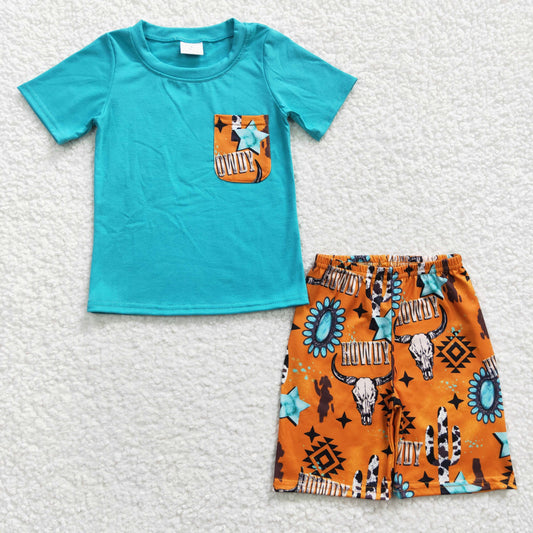 BSSO0140  Baby Boys Summer Western Cow Pockets Shorts Sets  D 6.13