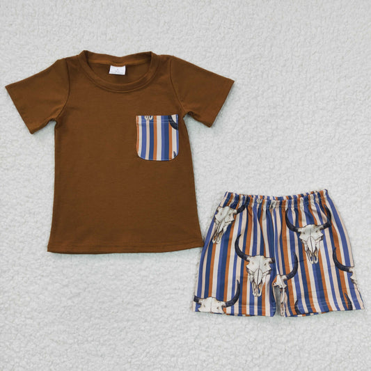 BSSO0142 stripes skull shorts set