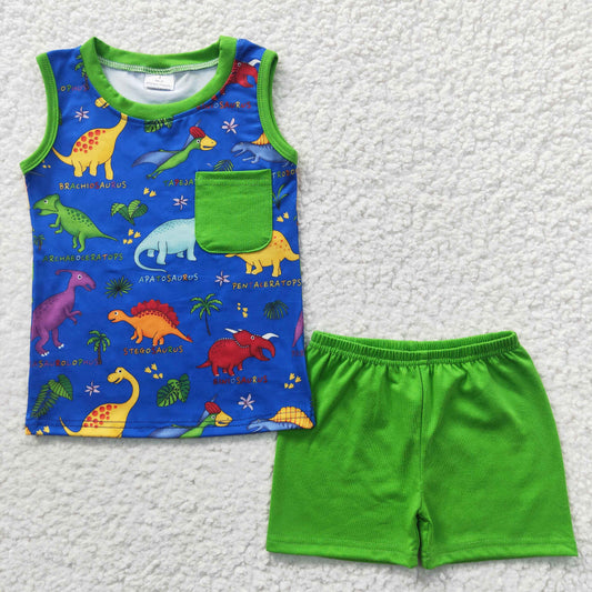 BSSO0234  baby boy dinosaur tank shorts set