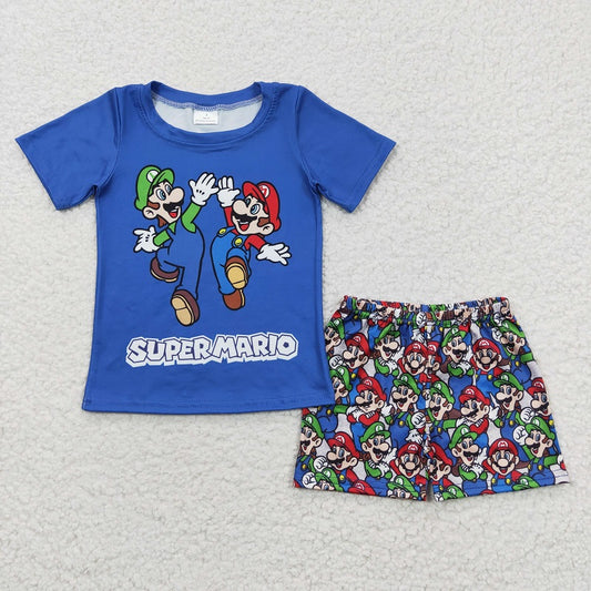 BSSO0258 SUPER M Cartoon Blue Short Sleeve Shorts Set