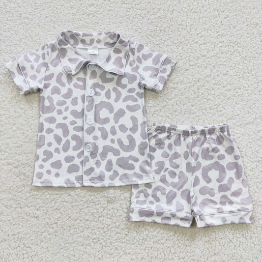 BSSO0272 White Leopard Short Sleeve Shorts Set