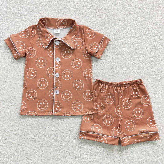 BSSO0274 Smile Brown Short Sleeve Shorts Set